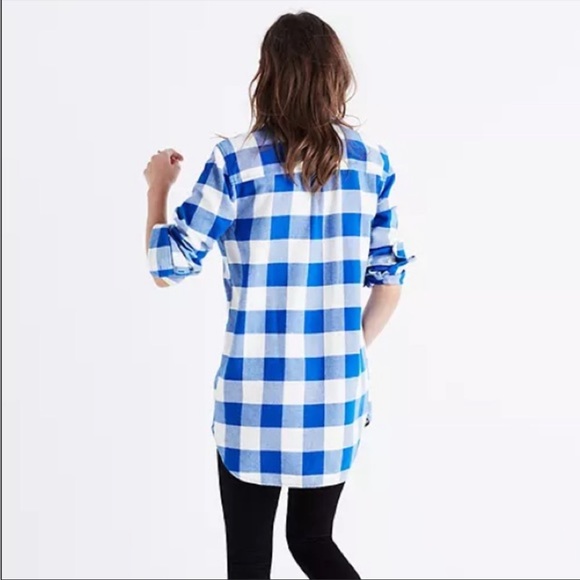 Madewell Classic ExBoyfriend Buffalo Plaid light Blu Checker Button down Flannel - Picture 4 of 13